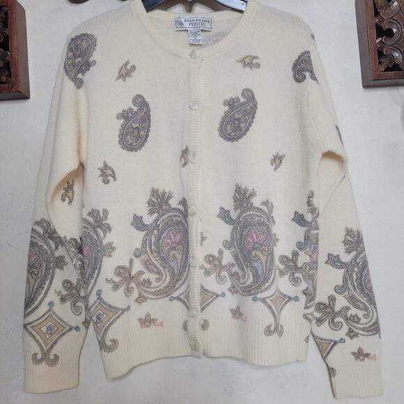 VTG Evan-Picone Petites Lambswool Angora Rabbit Paisley Cardigan Skirt 2pc Set☆M - Picture 4 of 14